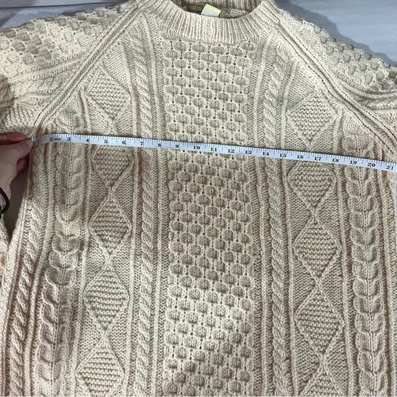 The Limited Women's Cream Cable Knit 100% Wool Fisherman Sweater Cottage Core - Picture 4 of 8